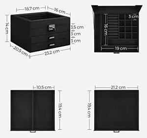Cutie bijuterii, Songmics, Negru, 23.1x20.3x13.9 cm