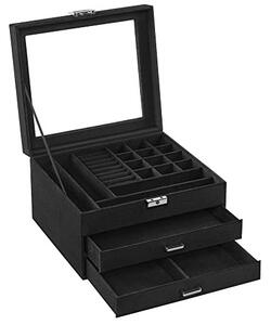 Cutie bijuterii, Songmics, Negru, 23.1x20.3x13.9 cm