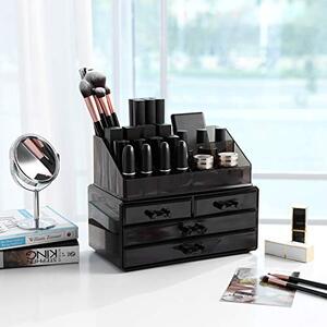 Organizator cosmetice machiaj, Songmics, Transparent, 23.8x15.3x16.5 cm