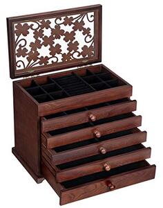 Cutie de bijuterii, Songmics, Maro, 31.5x26.5x19.5 cm