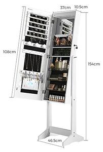 Dulap pentru bijuterii, Songmics, Alb, 46.5×36.5×154 cm