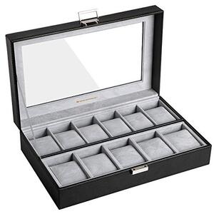 Cutie pentru ceasuri de mana, Songmics, Negru, 30.2x19x8.3 cm