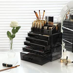 Organizator cosmetice machiaj, Songmics, Transparent, 23.8x15.3x29.6 cm