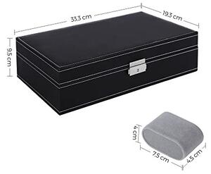 Cutie pentru ceasuri de mana, Songmics, Negru, 33.3x19.3x9.7 cm