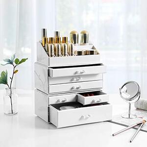Organizator cosmetice machiaj, Songmics, Alb, 23.8x15.3x29.6 cm