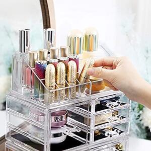 Organizator cosmetice machiaj, Songmics, Transparent, 23.8x15.3x40 cm