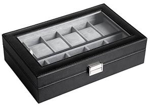 Cutie pentru ceasuri de mana, Songmics, Negru, 30.2x19x8.3 cm
