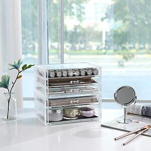 Organizator cosmetice machiaj, Songmics, Transparent, 23.8x15.3x21.6 cm