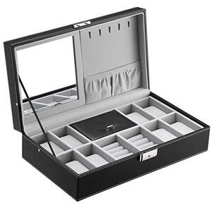 Cutie pentru ceasuri de mana, Songmics, Negru, 33.3x19.3x9.7 cm