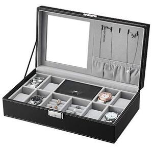 Cutie pentru ceasuri de mana, Songmics, Negru, 33.3x19.3x9.7 cm