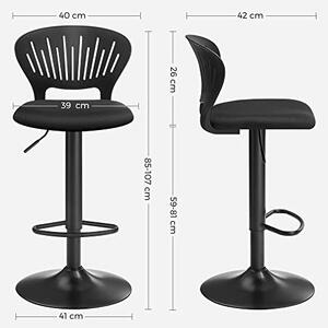 Set 2 scaune de bar, Songmics, Negru, 40x42x(85-107) cm