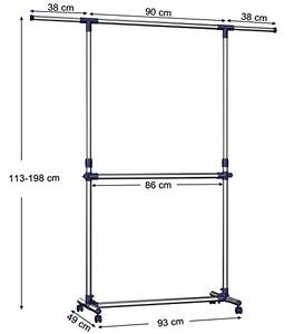 Cuier stender, Songmics, Argintiu-Albastru, 90-166x113-198x49 cm