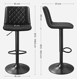 Set 2 scaune de bar, Songmics, Negru, 47x51x(88.5-108.5) cm