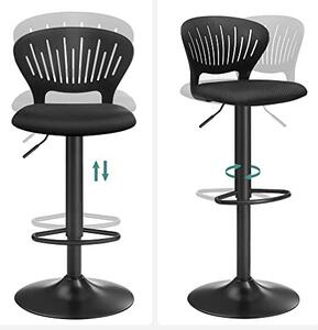 Set 2 scaune de bar, Songmics, Negru, 40x42x(85-107) cm
