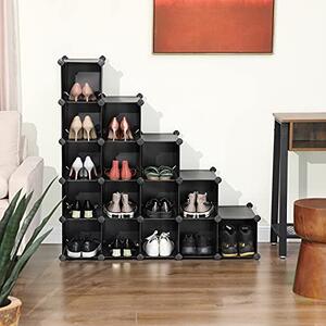 Set 15 cuburi modulare din plastic pentru depozitare, Songmics, Negru, 91x36x91 cm