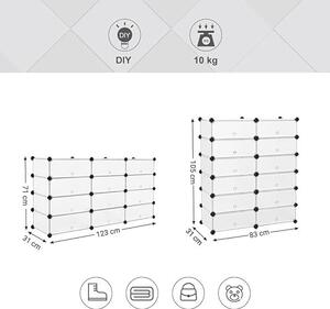 Set 12 cuburi modulare din plastic pentru depozitare, Songmics, Alb, 83x31x105 cm