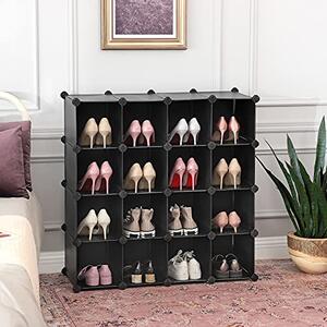 Set 15 cuburi modulare din plastic pentru depozitare, Songmics, Negru, 91x36x91 cm