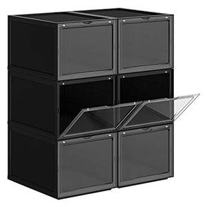 Pantofar set 6 cutii din plastic, Songmics, Negru, 36x28x22 cm