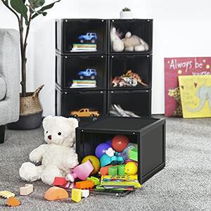 Pantofar set 6 cutii din plastic, Songmics, Negru, 36x28x22 cm