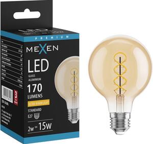 Mexen Vintis, Bec LED cu filament E27, G80, 2 W, alb cald 2200K, chihlimbar, L165-E27-0222-50