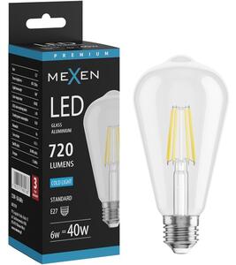 Mexen Vintis, Bec LED cu filament E27, ST64, 6 W, alb rece 6500K, transparent, L152-E27-0665-00