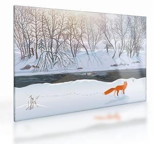 Tablou pe sticlă - Vulpe în peisaj de iarnă (70x50 cm)