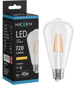 Mexen Vintis, Bec LED cu filament E27, ST64, 6 W, alb cald 2200K, transparent, L152-E27-0622-00