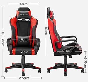 Scaun gaming, stil de curse, Songmics, Negru-Rosu, 71x63x(120-130) cm