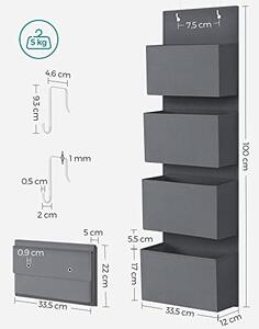Organizator depozitare usa, Songmics, Gri, 33.5x12x100 cm