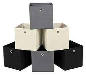 Set 6 cutii de depozitare din material tesut, Songmics, Negru, 30x30x30 cm