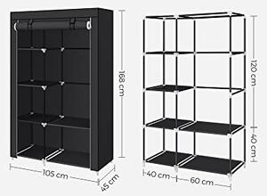 Dulap pentru haine, Songmics, Negru, 105x45x168 cm