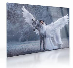 Tablou pe sticlă - Fata și unicorn (70x50 cm)