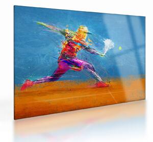 Tablou pe sticlă - Jucător de tenis pictat (70x50 cm)
