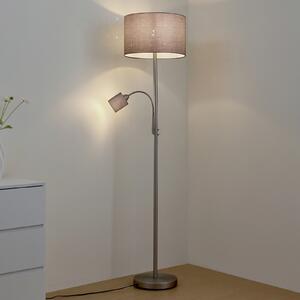Lindby Lampadar Jaileen, gri, textilă, 170 cm, lumină de citit, Gri, Camera de zi / sufragerie, Țesătură / Textil, Modern