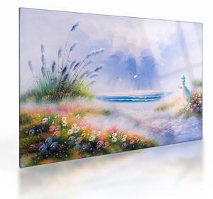 Tablou pe sticlă - Plaja romantică, pictură în ulei (70x50 cm)