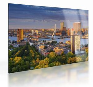 Tablou pe sticlă - Panorama Rotterdamului, Țările de Jos (70x50 cm)