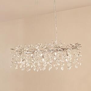 Lucande Lampă suspendată Bellora, 101 cm, oțel inoxidabil, cristal, reglabil, Metalic, Camera de zi / sufragerie, Cristal, Modern
