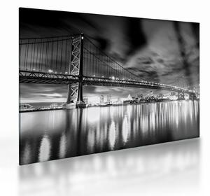 Tablou pe sticlă - Podul Benjamin Franklin, Philadelphia, alb-negru (70x50 cm)