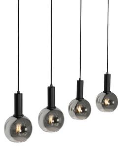 Lampa suspendata Art Deco neagra cu sticla fumurie 4 lumini - Josje