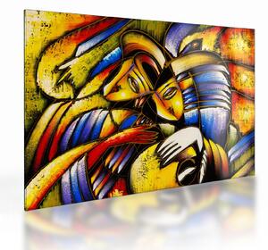 Tablou pe sticlă - Pictură în ulei, îndrăgostiții (70x50 cm)