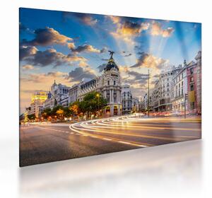 Tablou pe sticlă - Calle Gran Vía, Madrid, Spania (70x50 cm)