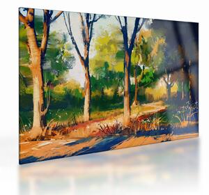 Tablou pe sticlă - Pădure de vară însorită, pictură (70x50 cm)