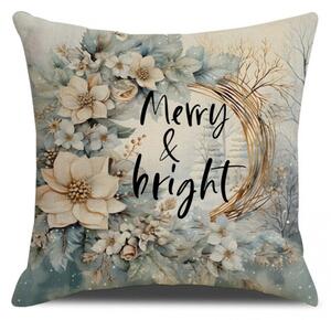 Fata de pernă de Craciun MERRY & BRIGHT 45x45 cm, bej