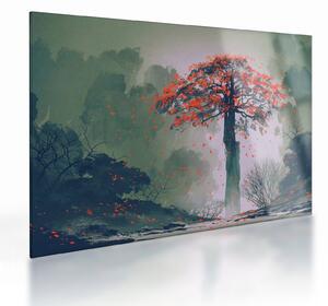 Tablou pe sticlă - Copacul roșu singuratic (70x50 cm)