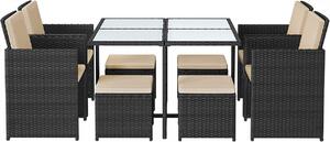 Set masa, scaune si tabureti gradina, Songmics, Negru, GGF009B02