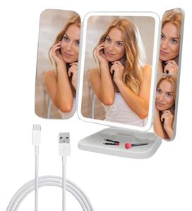 Oglindă cosmetică pliabilă cu iluminare LED, unghi reglabil - Alb