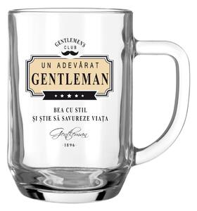 Halbă de bere, Gentleman, 500 ml, mesaj funny "bea cu stil și știe să savureze viața"