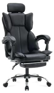 Scaun directorial ROLLS cu extensie picioare, piele ecologica, Negru