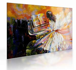 Tablou pe sticlă - Femeia cântând la pian (70x50 cm)