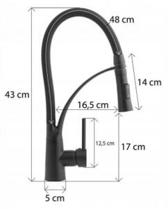 Erga Zefir, baterie chiuveta inalta cu brat elastic h-430, negru mat, ERG-YKA-BZ.ZEFIR-BLK